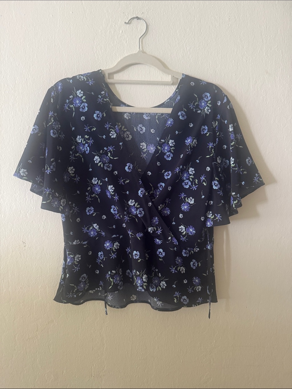 Women's Navy Blue Floral Wrap Top